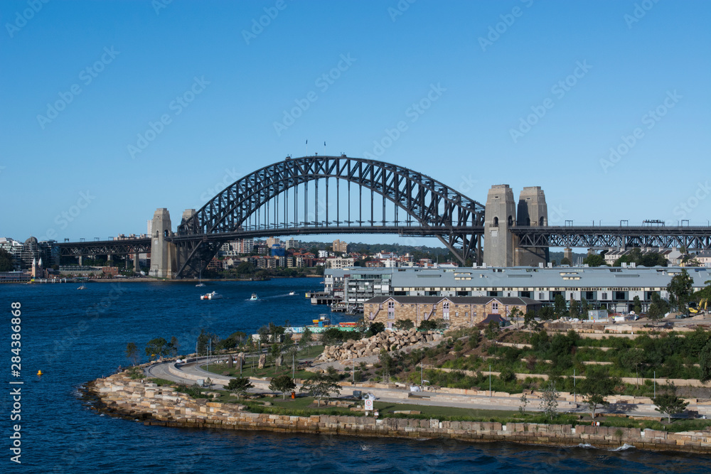 Australia, Sydney, waterfront view of Harbour Bridge.