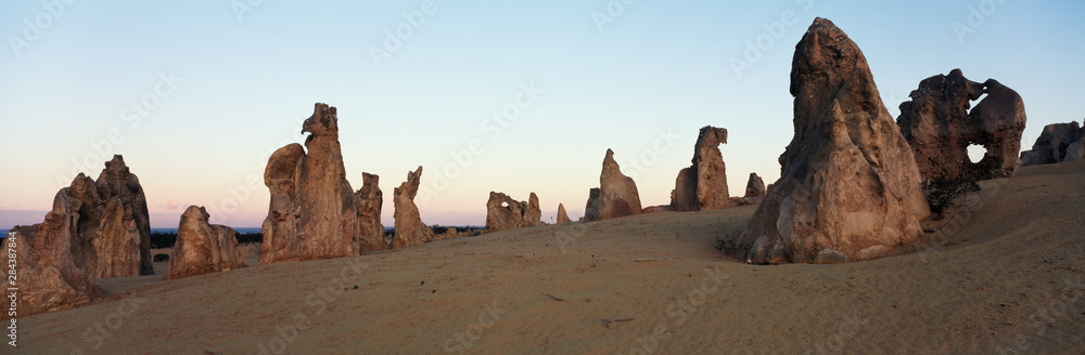 Australia, Western Australia, Cervantes, View of Pinnacle Desert in Nambung National Park at Sunrise
