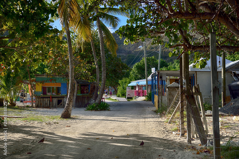 British Virgin Islands, Jost Van Dyke. Main street heading into Great Harbour British Virgin Islands, Jost Van Dyke. Main street heading into Great Harbour