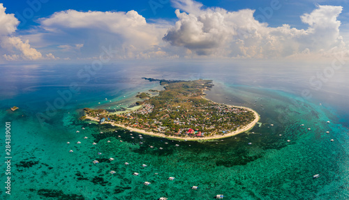 Aerial drone view of the tropical island of Malapascua in the Philippines photo