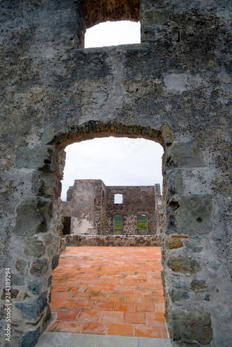 Martinique  French Antilles  West Indies  Ruins at Chateau Dubuc on the Caravelle Peninsula. The Dubuc Castle was first noted on maps of Martinique in 1773. Ostensibly a site of sugar production.