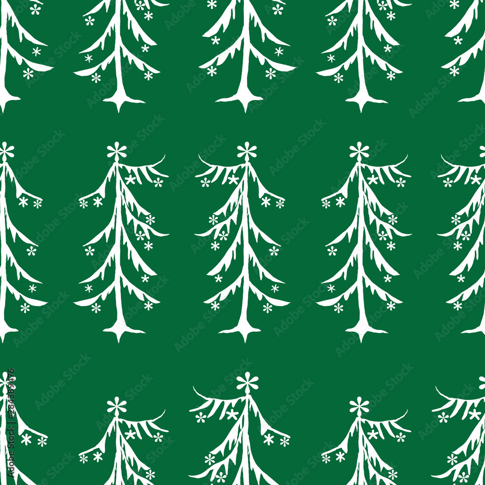 Obraz premium Seamless pattern of cartoon stylized christmas trees