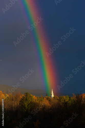 A rainbow over the Congregational Church in Middlebury  Vermont