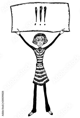 Vector drawing of fictional person standing with placard