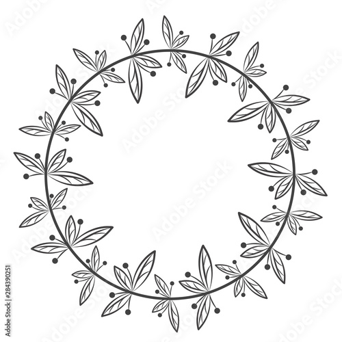 Circle leaf frames. Floral leaves round frame  flower ornament circles and flowers circled border. Laurel leaf wreath icons for wedding invitation card. Decoration isolated vector symbols set