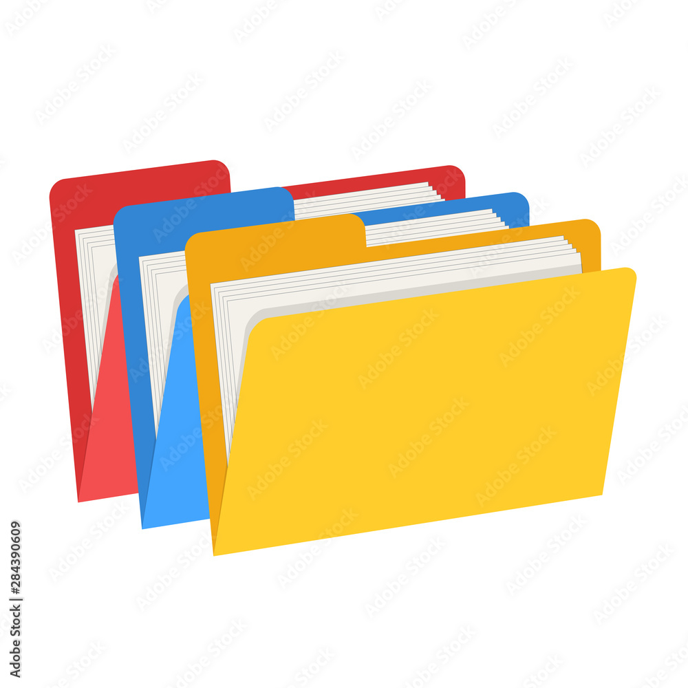 Color web computer folders with documents for design on white, stock vector illustration