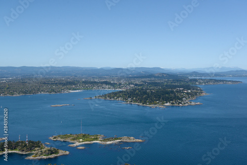 Canada, British Columbia, Aerial photograph of Discovery Island Marine Provincial Park with Victoria in the background