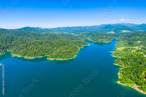 Croatia, Gorski kotar, beautiful Lokvarsko lake, green forest and Risnjak mountain landscape