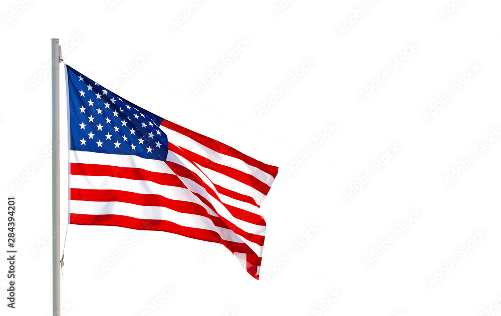American flag waving in the wind isolated on white background with clipping path. American flag waving in the wind isolated on white background with clipping path.