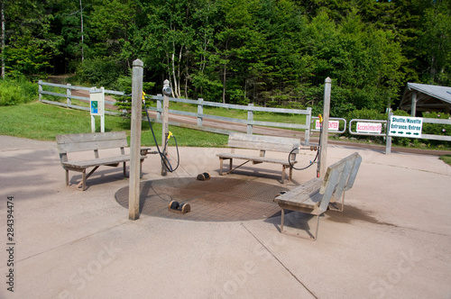 Canada, New Brunswick, Hopewell Cape, Bay of Fundy. Hopewell Rocks Visitor Center, boot washing station.