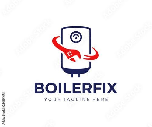 Water heater repair logo design. House boiler vector design. Home gas boiler logotype