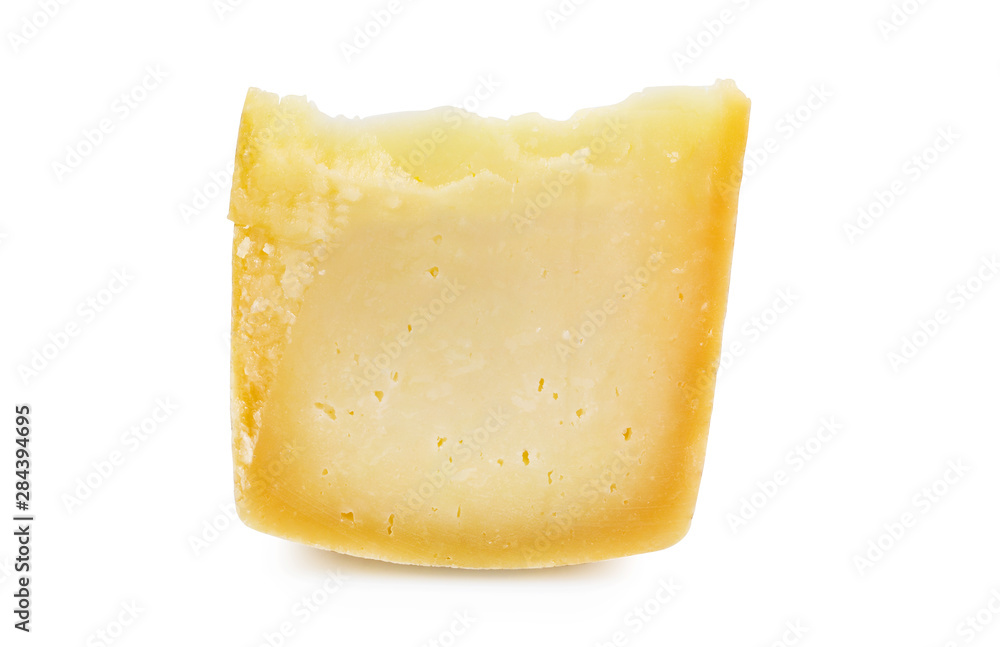 Italian cheese, piece of cheese, pecorino, parmesan cheese, isolated on white background with clipping path.