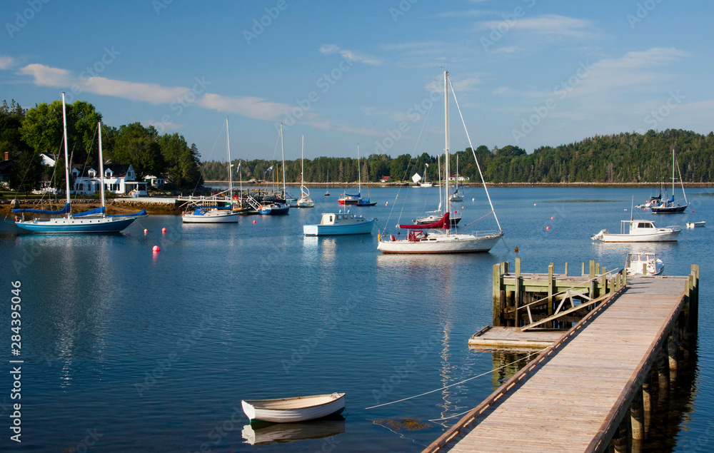 Canada, Nova Scotia, Chester harbor wharf and boats
