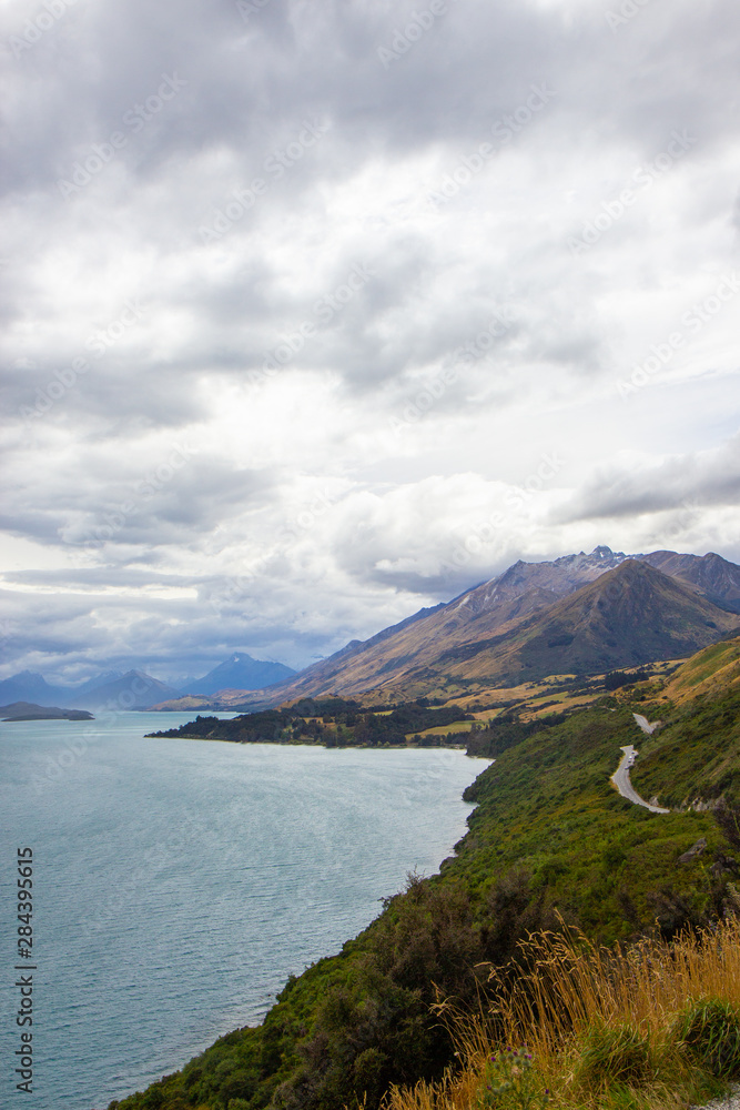 view of northern end of Lake Wakatipu in the South Island , New Zealand view of northern end of Lake Wakatipu in the South Island , New Zealand