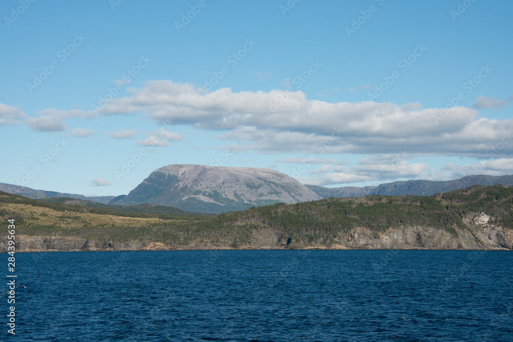 Canada, Newfoundland, Gros Morne National Park. View of Gros Morne Mountain, (aka The Big Lonely) 806 meters high, from Bonne Bay..