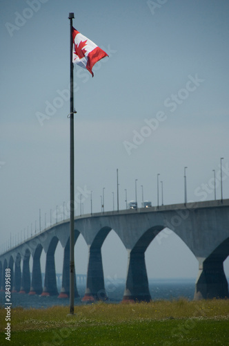 Canada, Prince Edward Island. Confederation Bridge over Northumberland Strait from New Brunswick to Prince Edward Island. View from PEI side. © Cindy Miller Hopkins/Danita Delimont