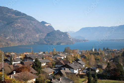 St. Wolfgang, Upper Austria, Austria - High angle view of a residential area ...