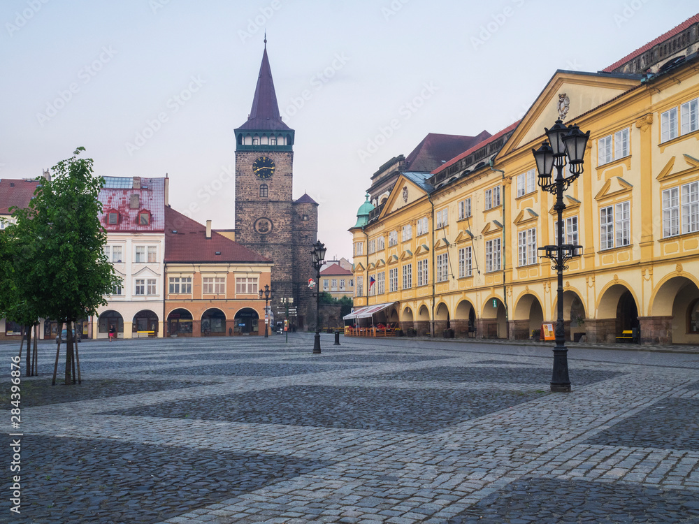 Czech Republic, Jicin. The main square surrounded with recently restored historical buildings.