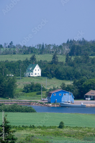 Canada, Prince Edward Island. Hostetter's Overlook, view of typical fishing village.