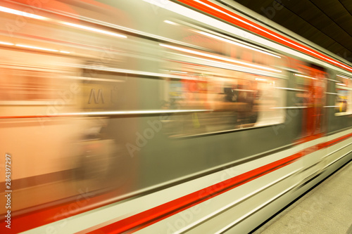Czech Republic, Prague. Subway train arrives at station. © Jaynes Gallery/Danita Delimont
