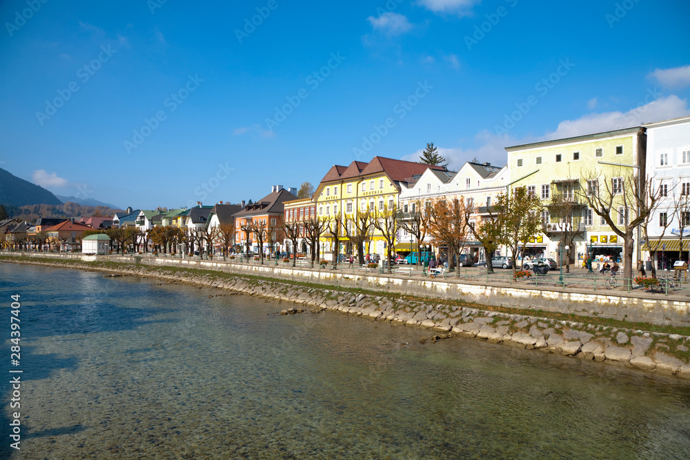 Bad Ischl, Upper Austria, Austria - An old world cityscape set on a waterway.