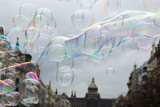 Czech Republic, Prague. Soap bubbles at Wenceslas Square.