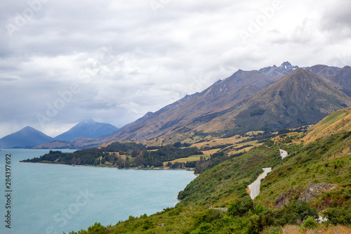 view of northern end of Lake Wakatipu in the South Island   New Zealand