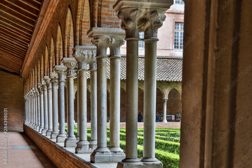 France, Toulouse. Columns of the inner courtyard at the Church of the Jacobins