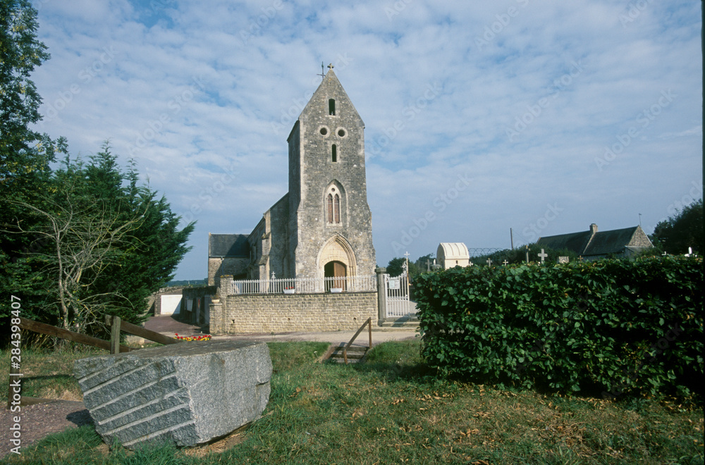 France, Saint-Laurent-sur-Mer. Church exterior.