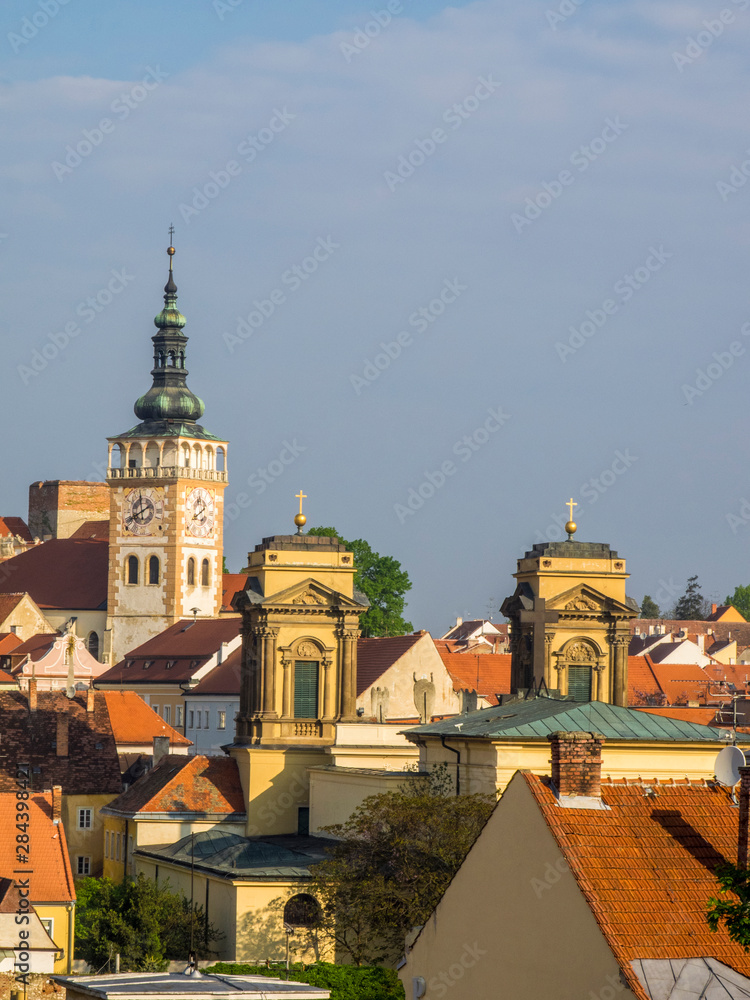 Czech Republic, South Moravia, Mikulov. The church Tower and steeple of St Wenceslas in the town of Mikulov
