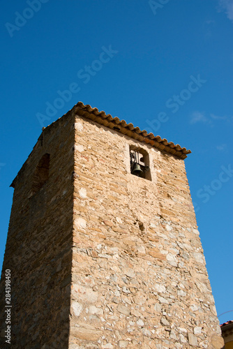 France, Provence, Bormes-les-Mimosas. Historic stone bell tower..