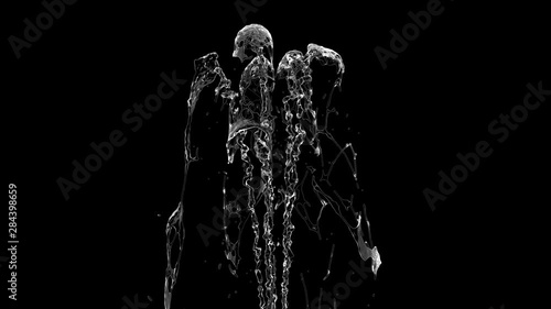 4K slow motion water fountain isolated on a black background with alpha matte
