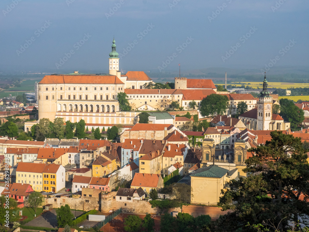Czech Republic, South Moravia, Mikulov. Mikulov (Nikolsburg) Castle and old town center.