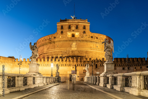 Castel Sant Angelo night view from Ponte Sant Angelo, Rome, Italy