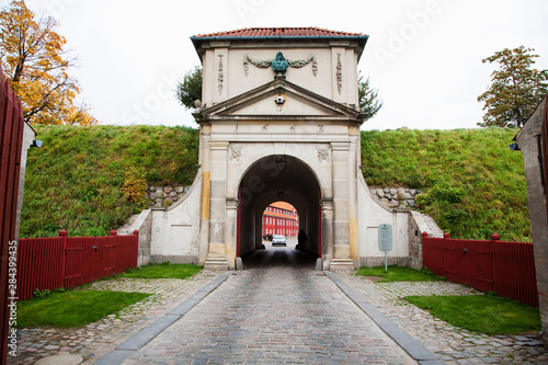 Copenhagen  Denmark - A view of a tunnel entrance to a military barracks.