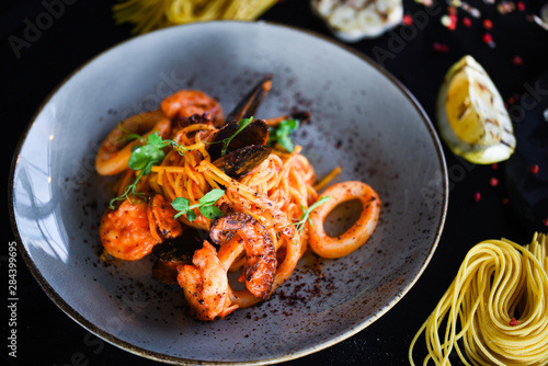 italian home made pasta with fresh seafood