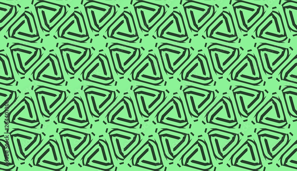 Modern pattern with curved line. Triangles, line, geometric elements. Vector illustration. Design for flyer, wallpaper, presentation, paper. Green colored