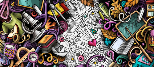 Cartoon cute colorful hand drawn doodles School background