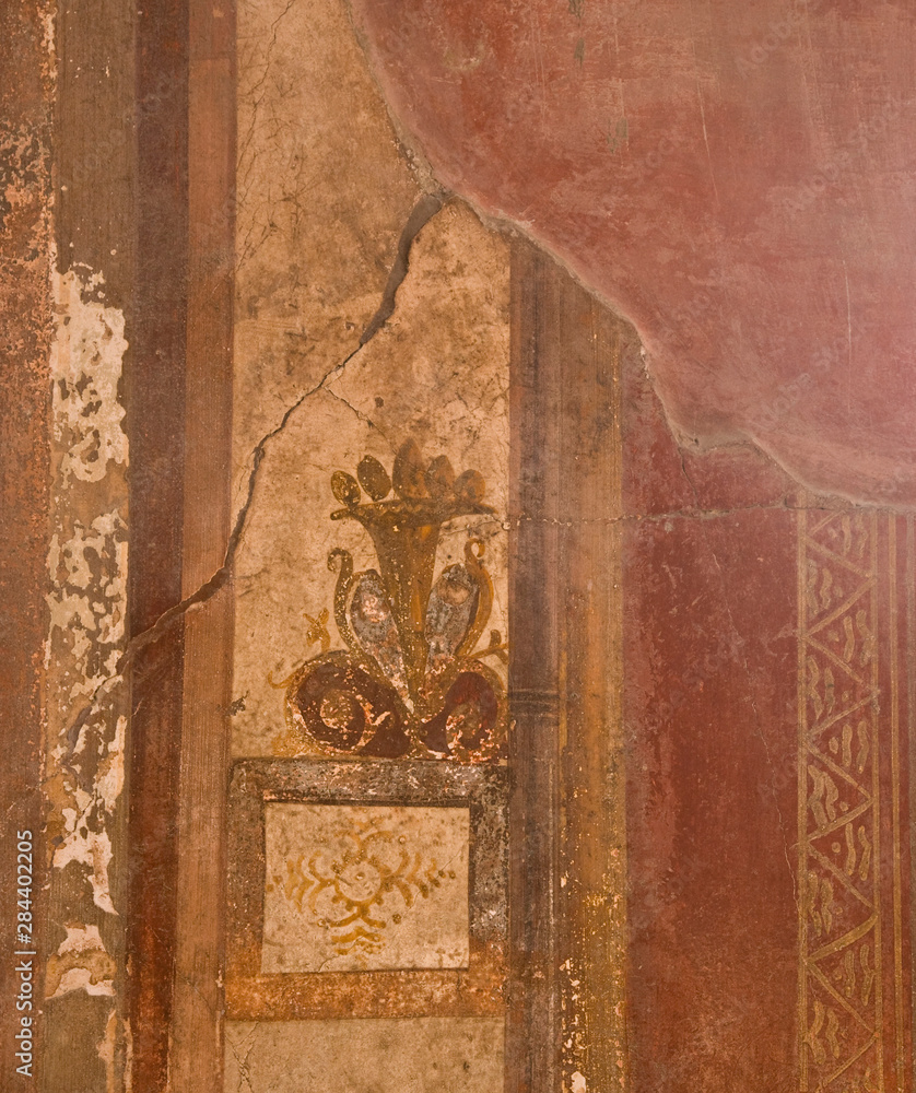 Italy, Campania, Pompeii. Fresco details in the ruins of Pompeii.