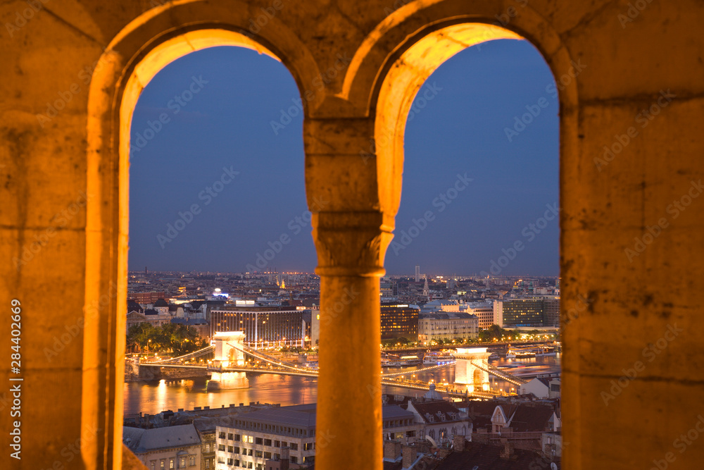 View from Fishermens Bastion next to Matyas Church, Castle Hill, Bude side of Central Budapest, Capital of Hungary, Europe View from Fishermens Bastion next to Matyas Church, Castle Hill, Bude side of Central Budapest, Capital of Hungary, Europe