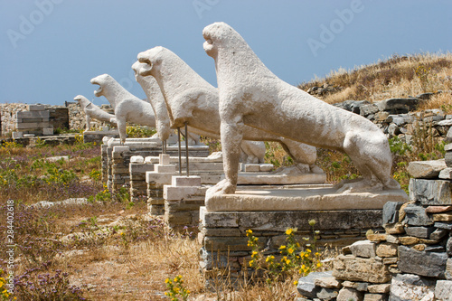 Greece, Delos. Ruins of ancient Terrace of the Lions. photo