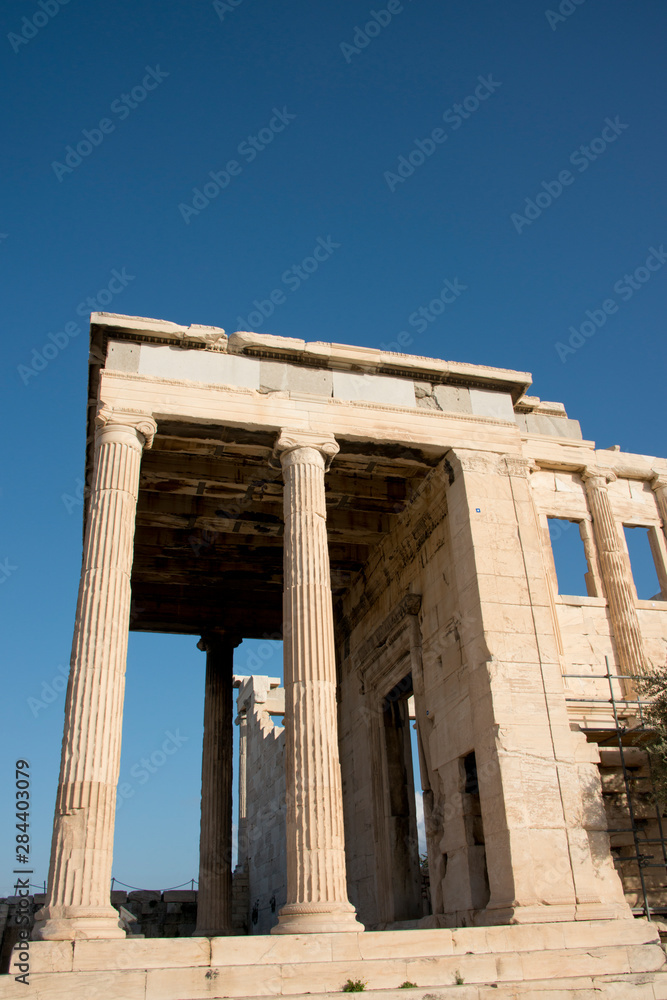 Greece, Athens, Acropolis. Erectheum, detail of ancient ruins..