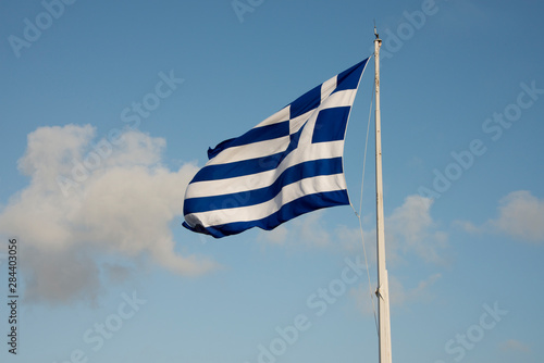 Greece, Athens, Acropolis. Greek flag..