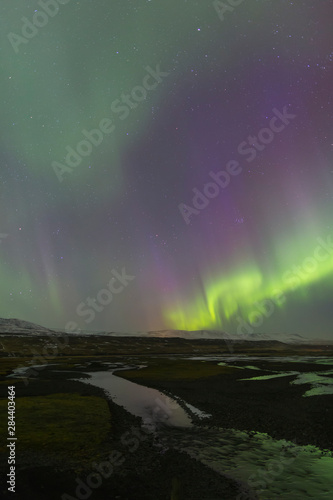 North Iceland  Near Akureyri. The northern lights glow in unbelievable colors.