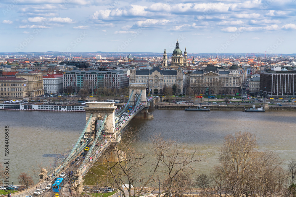 Szechenyi Chain Bridge across the Danube from the Buda side to the west side