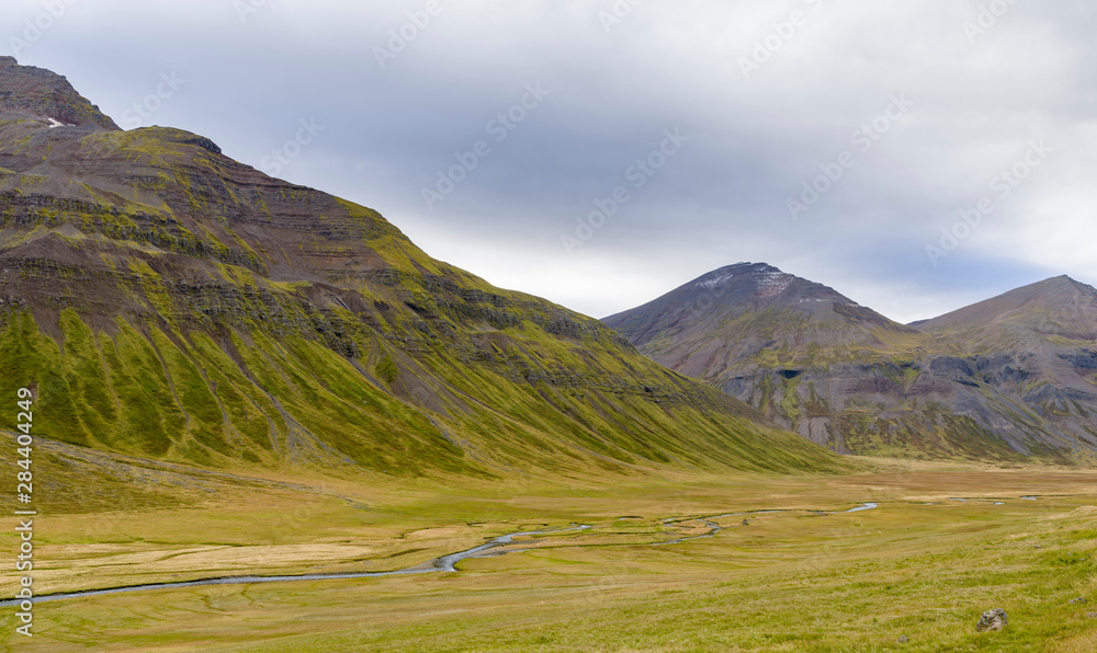 Fototapeta premium Valley leading up to Lagheidi in Trollaskagi mountains.