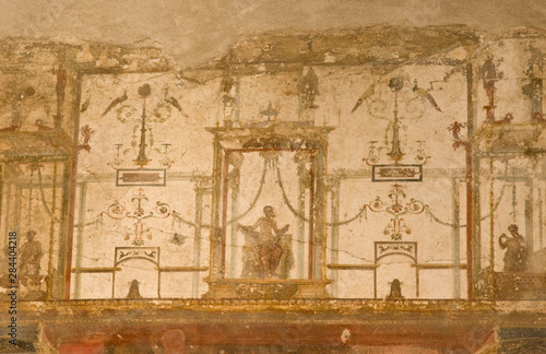 Italy, Campania, Pompeii. Fresco details in the house of Octavius Quartio.