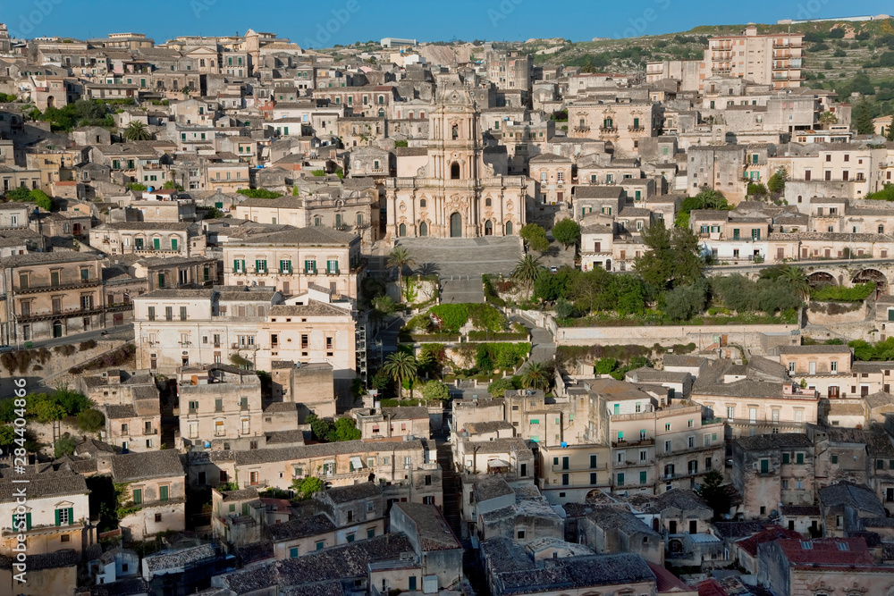 View over Modica and San Giorgio cathedral (Baroque style), Sicily, Italy