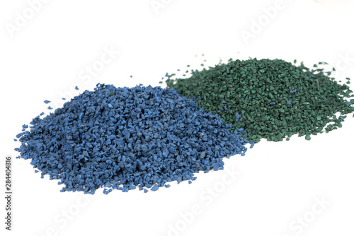 EPDM rubber granules . Colored Rubber Granules on white background