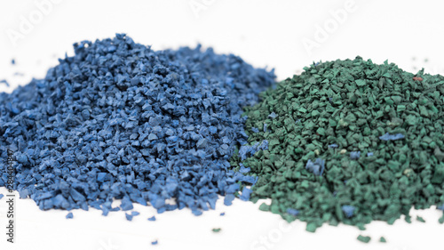 EPDM rubber granules . Colored Rubber Granules on white background